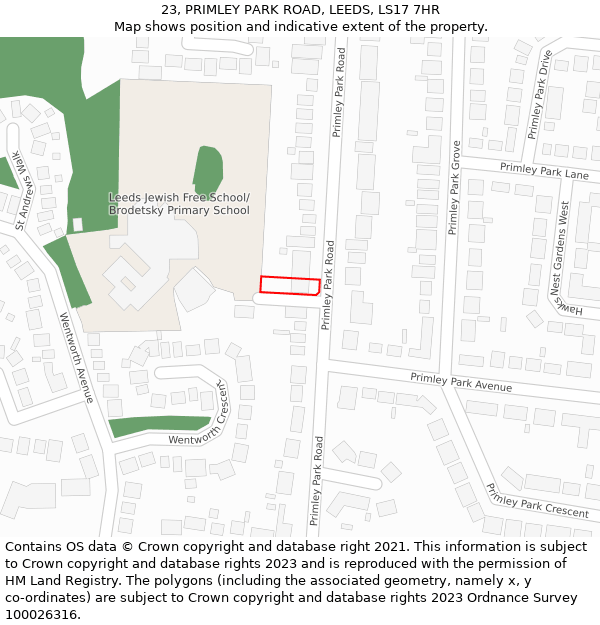 23, PRIMLEY PARK ROAD, LEEDS, LS17 7HR: Location map and indicative extent of plot
