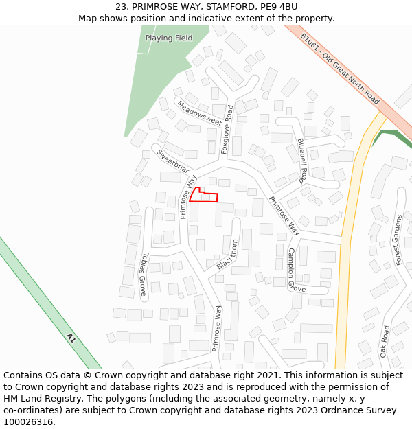 23, PRIMROSE WAY, STAMFORD, PE9 4BU: Location map and indicative extent of plot