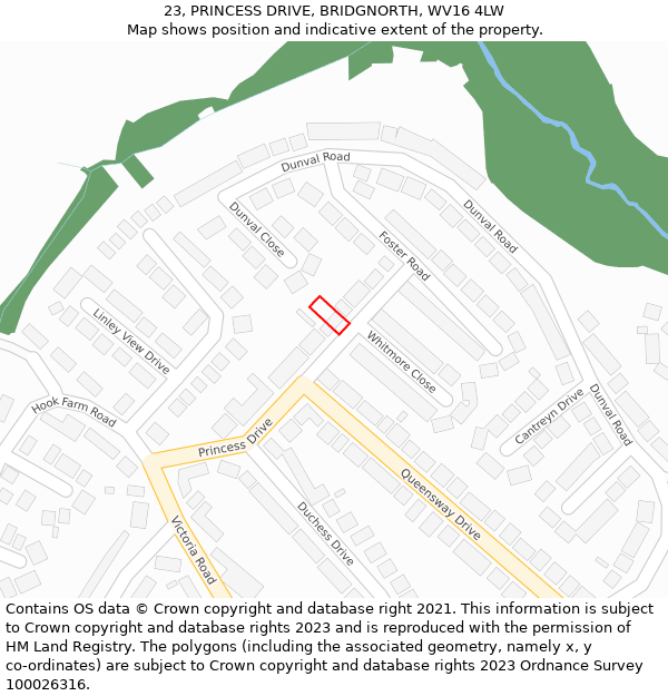 23, PRINCESS DRIVE, BRIDGNORTH, WV16 4LW: Location map and indicative extent of plot