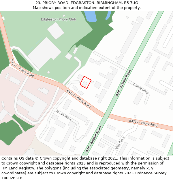 23, PRIORY ROAD, EDGBASTON, BIRMINGHAM, B5 7UG: Location map and indicative extent of plot