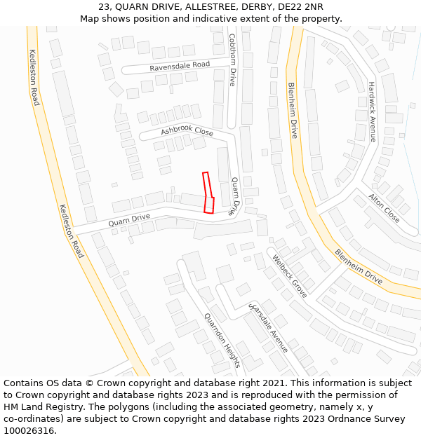 23, QUARN DRIVE, ALLESTREE, DERBY, DE22 2NR: Location map and indicative extent of plot