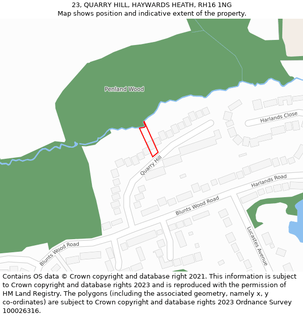 23, QUARRY HILL, HAYWARDS HEATH, RH16 1NG: Location map and indicative extent of plot