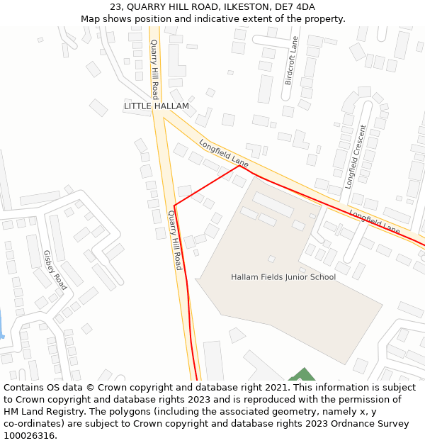 23, QUARRY HILL ROAD, ILKESTON, DE7 4DA: Location map and indicative extent of plot