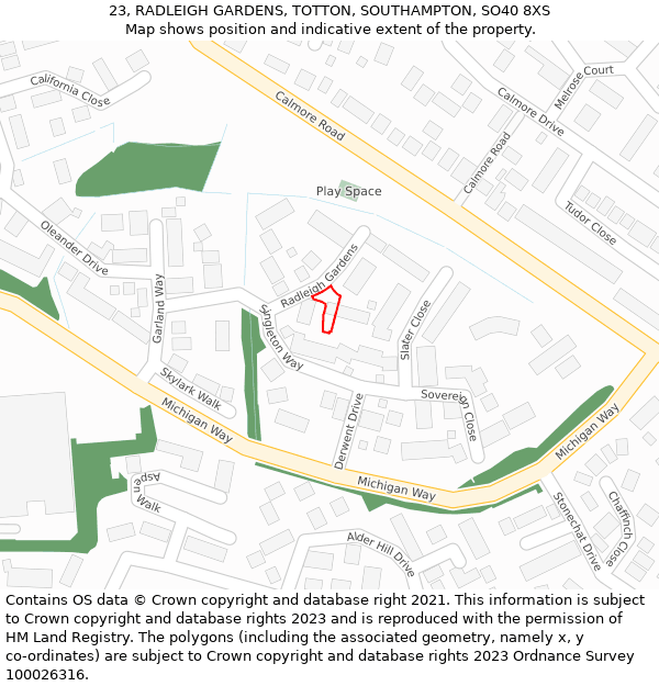 23, RADLEIGH GARDENS, TOTTON, SOUTHAMPTON, SO40 8XS: Location map and indicative extent of plot