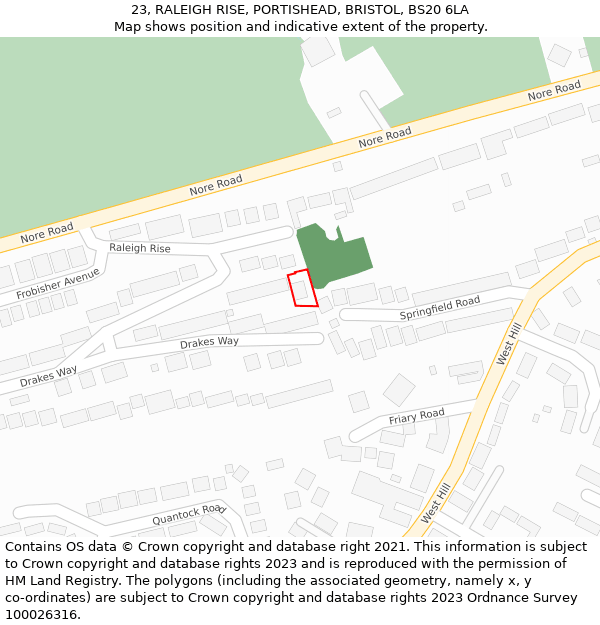 23, RALEIGH RISE, PORTISHEAD, BRISTOL, BS20 6LA: Location map and indicative extent of plot