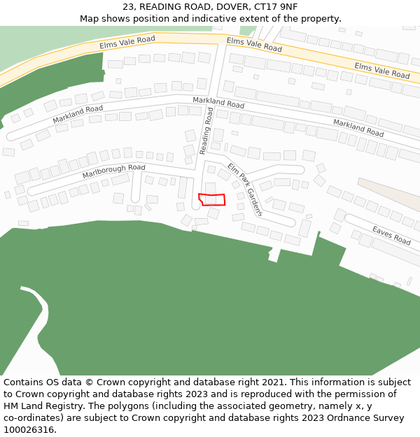 23, READING ROAD, DOVER, CT17 9NF: Location map and indicative extent of plot