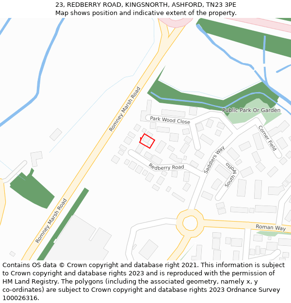 23, REDBERRY ROAD, KINGSNORTH, ASHFORD, TN23 3PE: Location map and indicative extent of plot