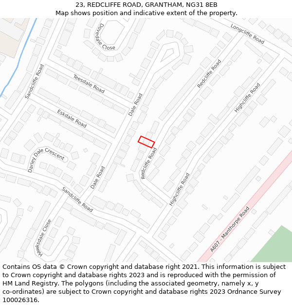 23, REDCLIFFE ROAD, GRANTHAM, NG31 8EB: Location map and indicative extent of plot