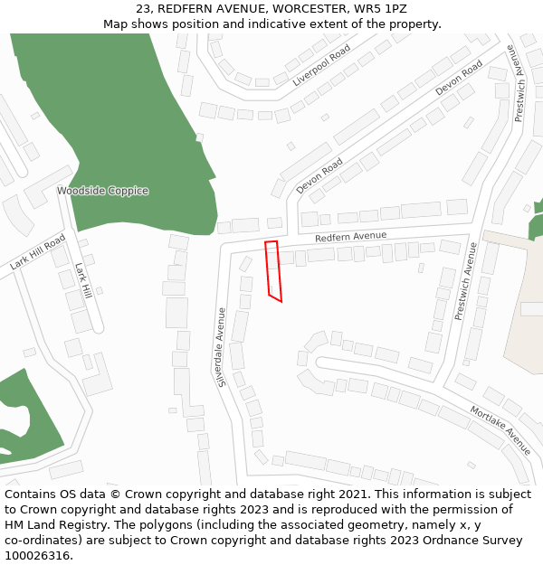 23, REDFERN AVENUE, WORCESTER, WR5 1PZ: Location map and indicative extent of plot