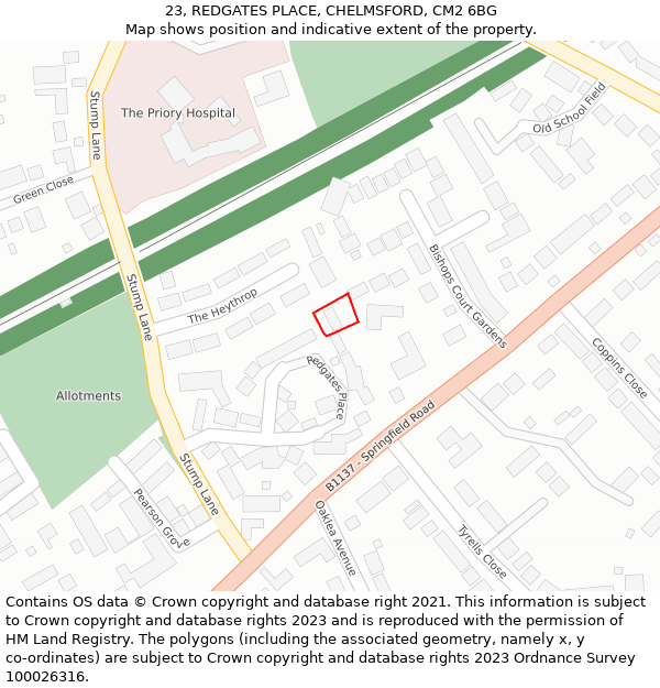 23, REDGATES PLACE, CHELMSFORD, CM2 6BG: Location map and indicative extent of plot