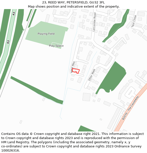 23, REED WAY, PETERSFIELD, GU32 3FL: Location map and indicative extent of plot