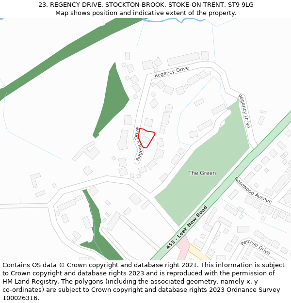 23, REGENCY DRIVE, STOCKTON BROOK, STOKE-ON-TRENT, ST9 9LG: Location map and indicative extent of plot