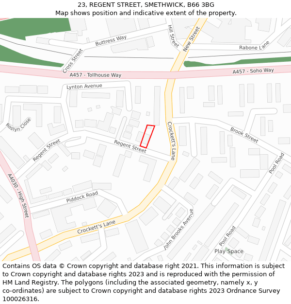 23, REGENT STREET, SMETHWICK, B66 3BG: Location map and indicative extent of plot