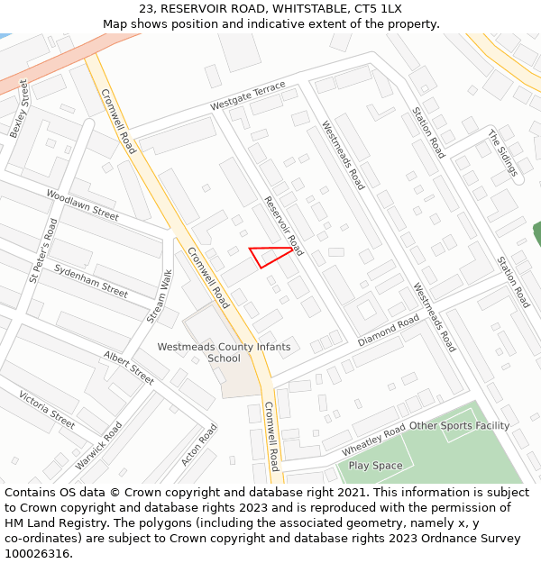 23, RESERVOIR ROAD, WHITSTABLE, CT5 1LX: Location map and indicative extent of plot