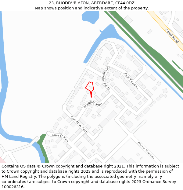 23, RHODFA'R AFON, ABERDARE, CF44 0DZ: Location map and indicative extent of plot