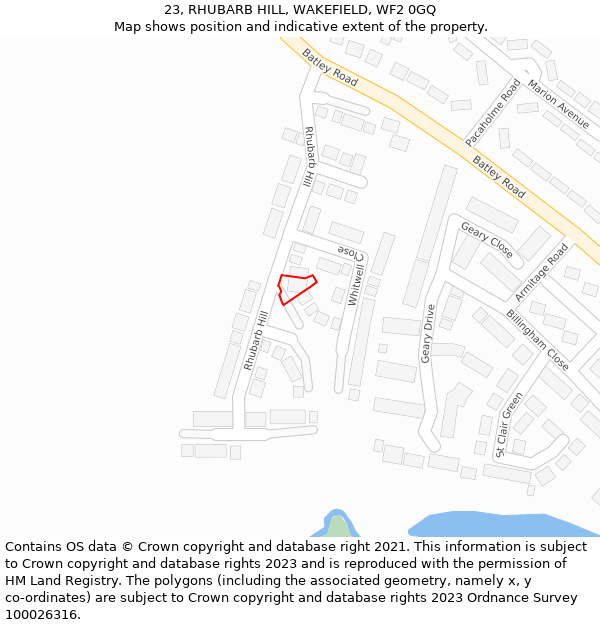 23, RHUBARB HILL, WAKEFIELD, WF2 0GQ: Location map and indicative extent of plot