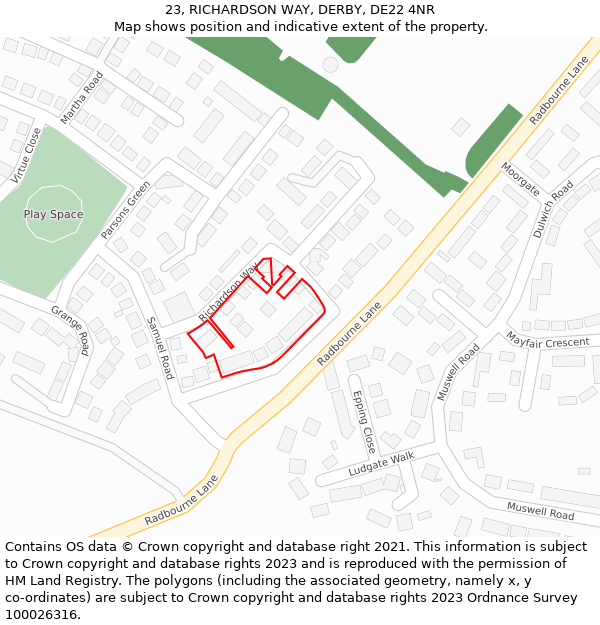 23, RICHARDSON WAY, DERBY, DE22 4NR: Location map and indicative extent of plot