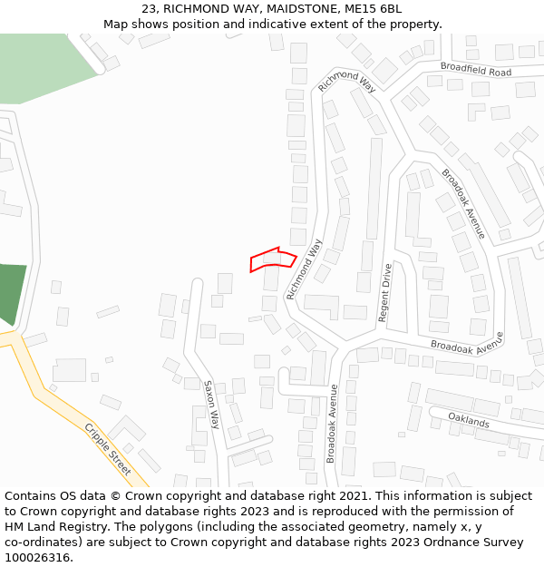 23, RICHMOND WAY, MAIDSTONE, ME15 6BL: Location map and indicative extent of plot