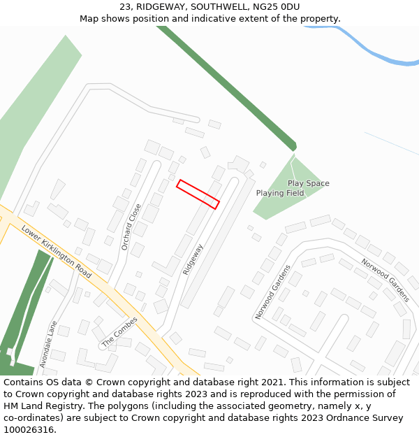 23, RIDGEWAY, SOUTHWELL, NG25 0DU: Location map and indicative extent of plot