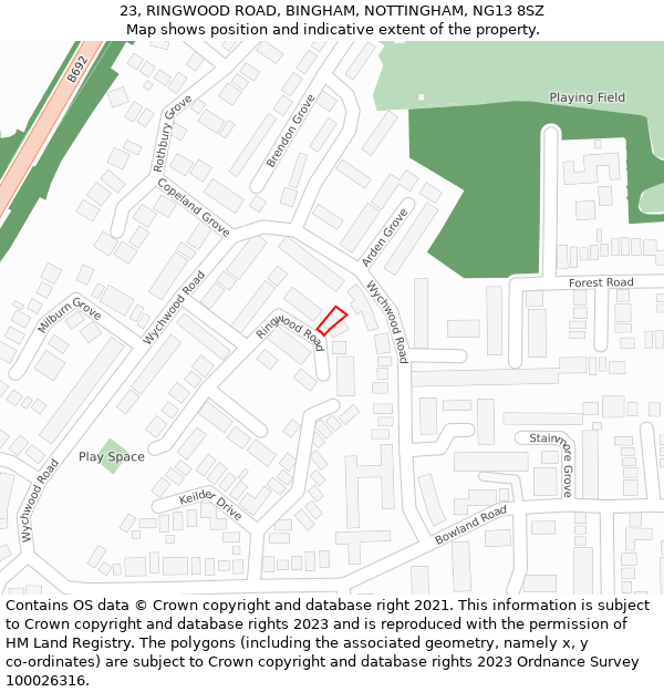 23, RINGWOOD ROAD, BINGHAM, NOTTINGHAM, NG13 8SZ: Location map and indicative extent of plot