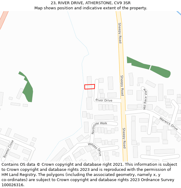 23, RIVER DRIVE, ATHERSTONE, CV9 3SR: Location map and indicative extent of plot