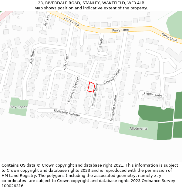 23, RIVERDALE ROAD, STANLEY, WAKEFIELD, WF3 4LB: Location map and indicative extent of plot