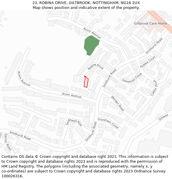 23, ROBINA DRIVE, GILTBROOK, NOTTINGHAM, NG16 2UX: Location map and indicative extent of plot