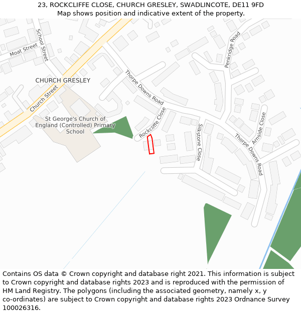 23, ROCKCLIFFE CLOSE, CHURCH GRESLEY, SWADLINCOTE, DE11 9FD: Location map and indicative extent of plot