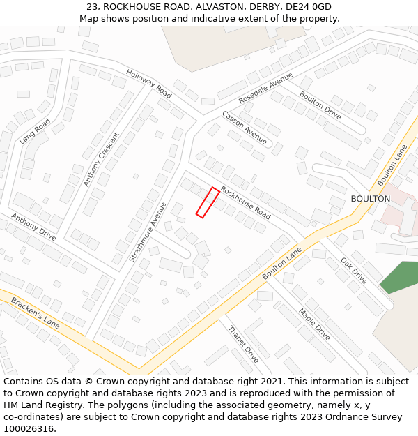 23, ROCKHOUSE ROAD, ALVASTON, DERBY, DE24 0GD: Location map and indicative extent of plot