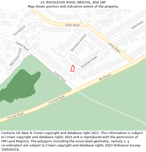 23, ROCKLEAZE ROAD, BRISTOL, BS9 1NF: Location map and indicative extent of plot
