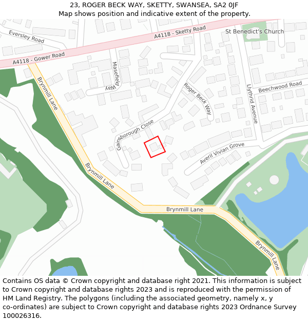 23, ROGER BECK WAY, SKETTY, SWANSEA, SA2 0JF: Location map and indicative extent of plot