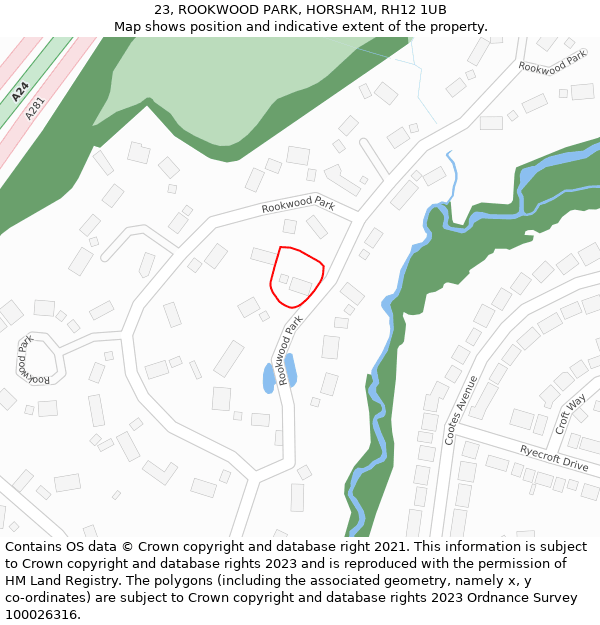 23, ROOKWOOD PARK, HORSHAM, RH12 1UB: Location map and indicative extent of plot