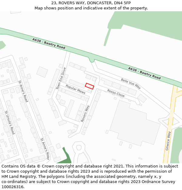 23, ROVERS WAY, DONCASTER, DN4 5FP: Location map and indicative extent of plot
