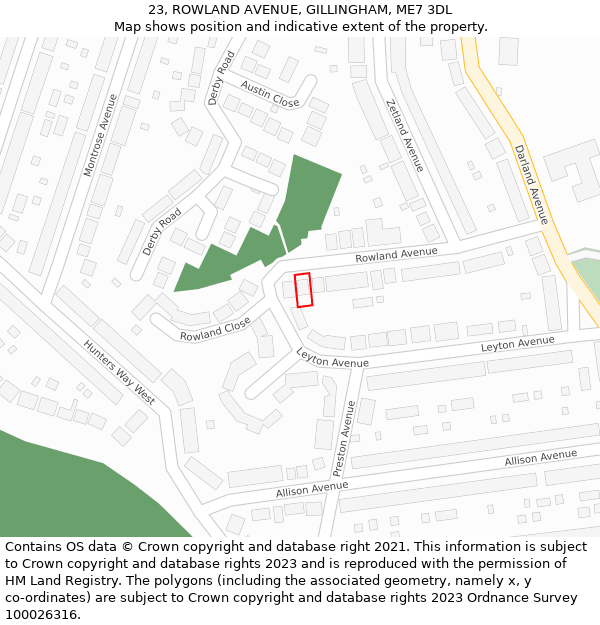 23, ROWLAND AVENUE, GILLINGHAM, ME7 3DL: Location map and indicative extent of plot