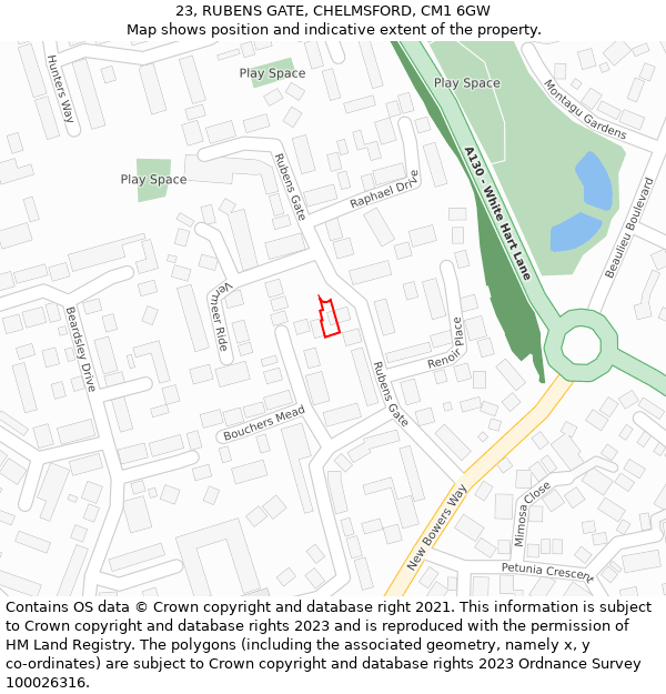 23, RUBENS GATE, CHELMSFORD, CM1 6GW: Location map and indicative extent of plot