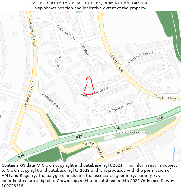 23, RUBERY FARM GROVE, RUBERY, BIRMINGHAM, B45 9RL: Location map and indicative extent of plot