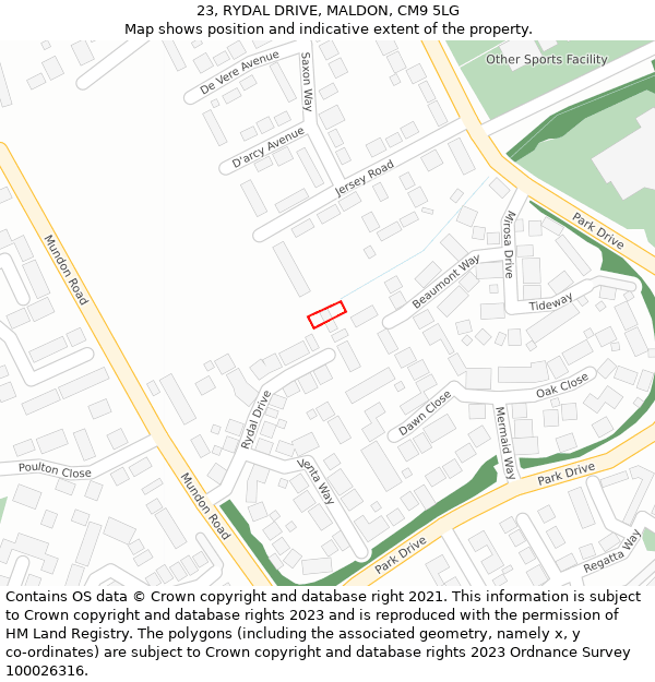 23, RYDAL DRIVE, MALDON, CM9 5LG: Location map and indicative extent of plot