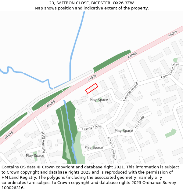 23, SAFFRON CLOSE, BICESTER, OX26 3ZW: Location map and indicative extent of plot