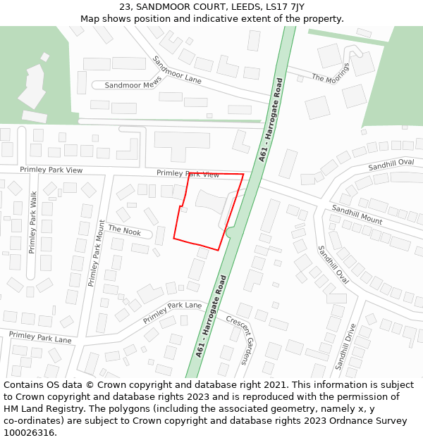 23, SANDMOOR COURT, LEEDS, LS17 7JY: Location map and indicative extent of plot