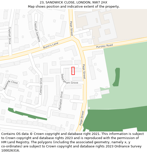 23, SANDWICK CLOSE, LONDON, NW7 2AX: Location map and indicative extent of plot