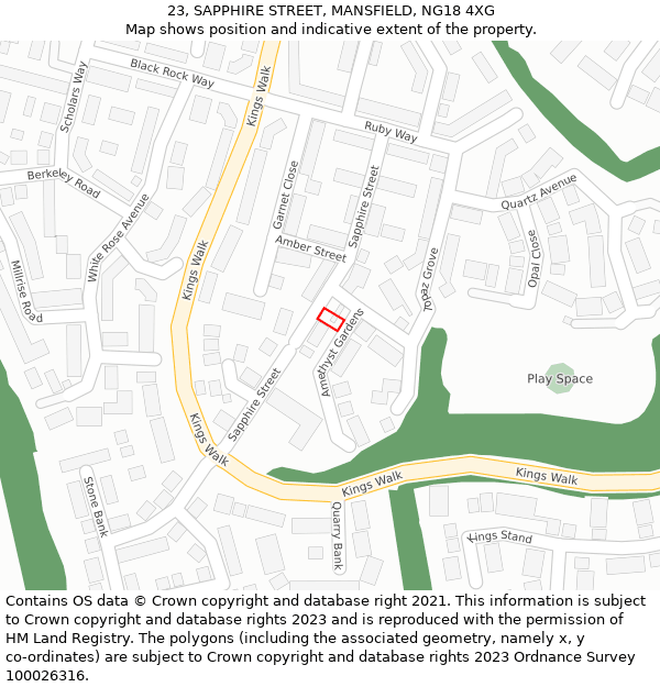 23, SAPPHIRE STREET, MANSFIELD, NG18 4XG: Location map and indicative extent of plot