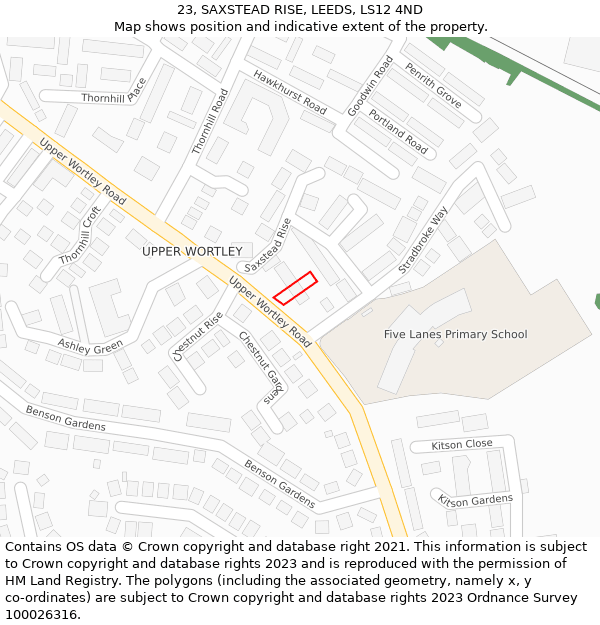 23, SAXSTEAD RISE, LEEDS, LS12 4ND: Location map and indicative extent of plot