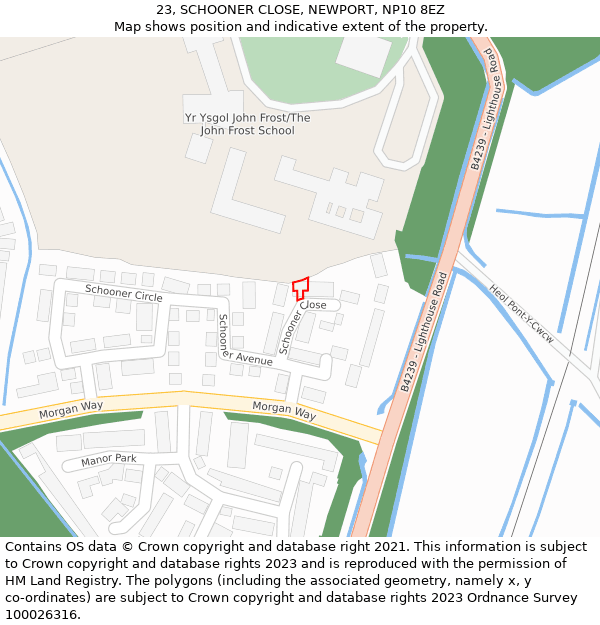 23, SCHOONER CLOSE, NEWPORT, NP10 8EZ: Location map and indicative extent of plot