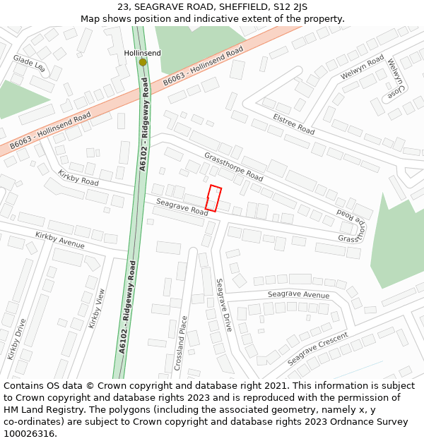 23, SEAGRAVE ROAD, SHEFFIELD, S12 2JS: Location map and indicative extent of plot