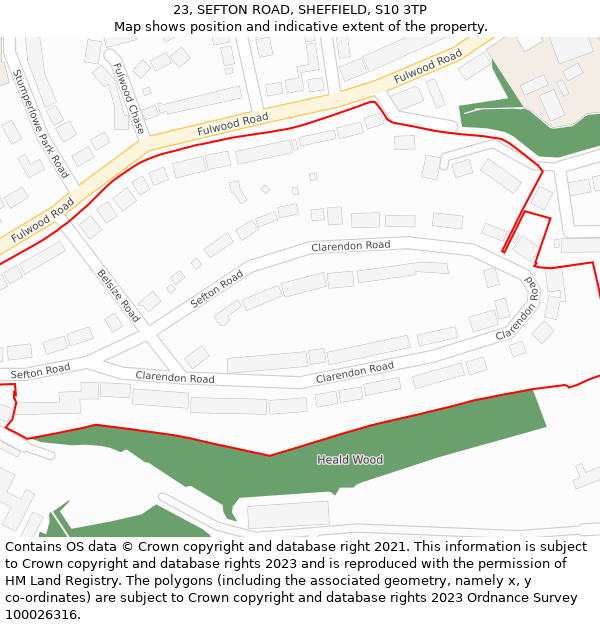 23, SEFTON ROAD, SHEFFIELD, S10 3TP: Location map and indicative extent of plot
