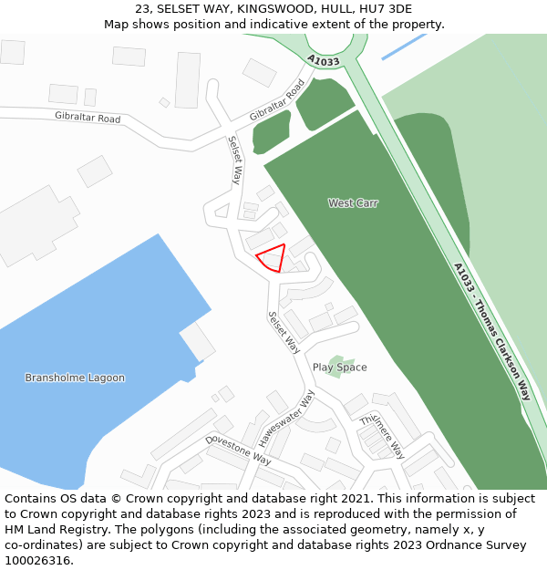 23, SELSET WAY, KINGSWOOD, HULL, HU7 3DE: Location map and indicative extent of plot