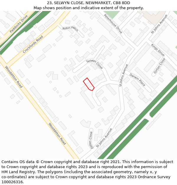 23, SELWYN CLOSE, NEWMARKET, CB8 8DD: Location map and indicative extent of plot