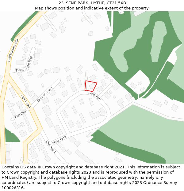 23, SENE PARK, HYTHE, CT21 5XB: Location map and indicative extent of plot