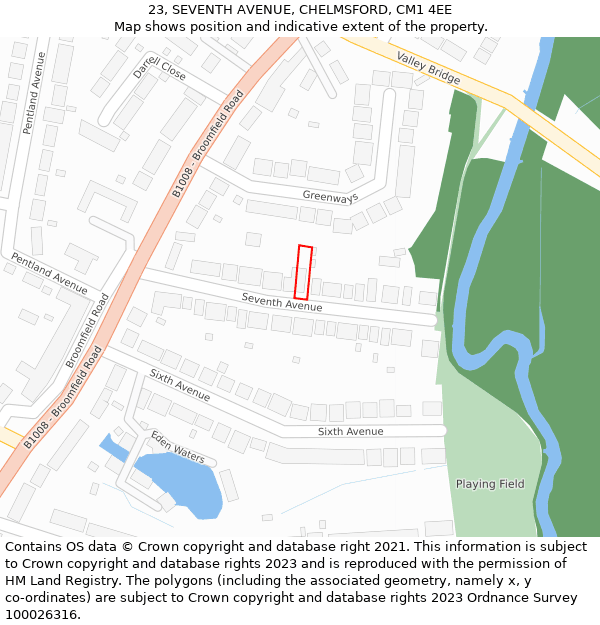 23, SEVENTH AVENUE, CHELMSFORD, CM1 4EE: Location map and indicative extent of plot