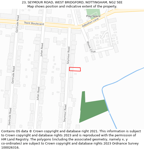 23, SEYMOUR ROAD, WEST BRIDGFORD, NOTTINGHAM, NG2 5EE: Location map and indicative extent of plot
